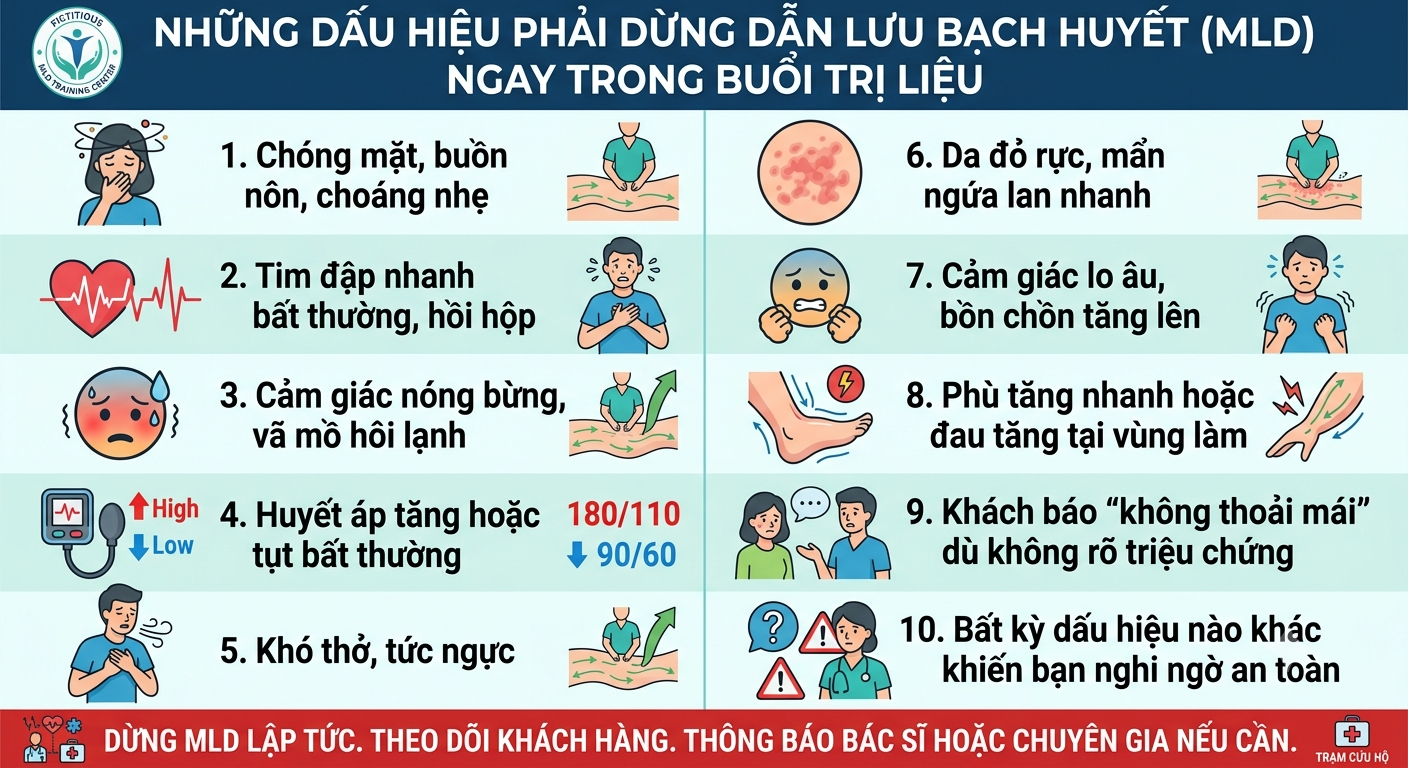 Những dấu hiệu phải DỪNG dẫn lưu bạch huyết (MLD) ngay trong buổi trị liệu