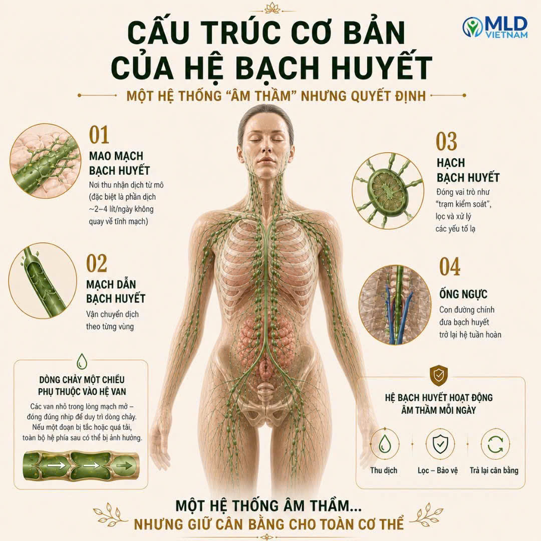 Cấu trúc cơ bản của hệ bạch huyết - Một hệ thống "Âm thầm" nhưng quyết định miễn dịch.