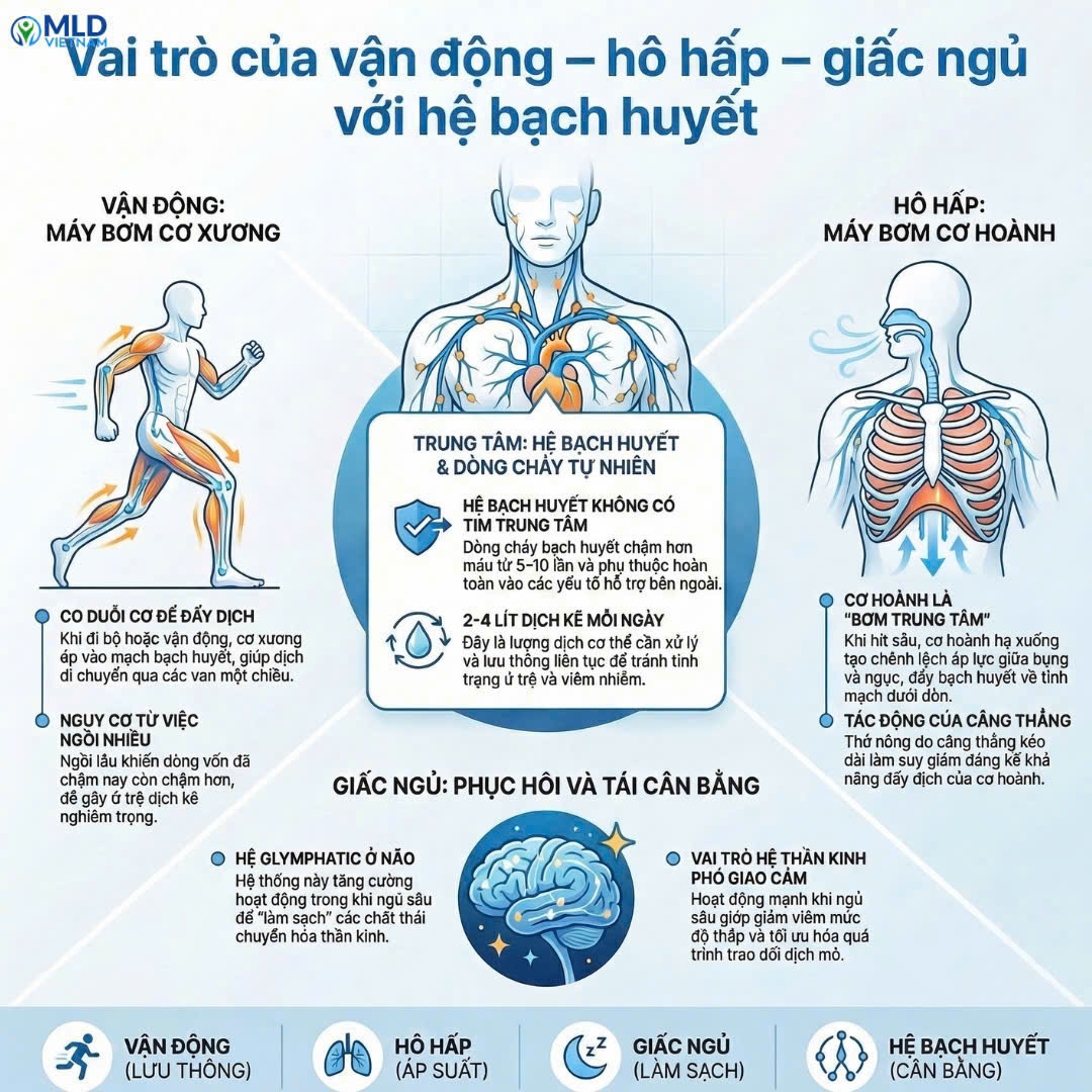 Vai trò của vận động – hô hấp – giấc ngủ với hệ bạch huyết